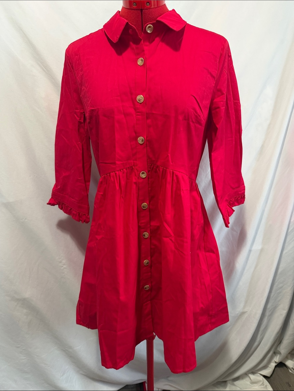 Allegra K Red Button-Front Shirt Dress